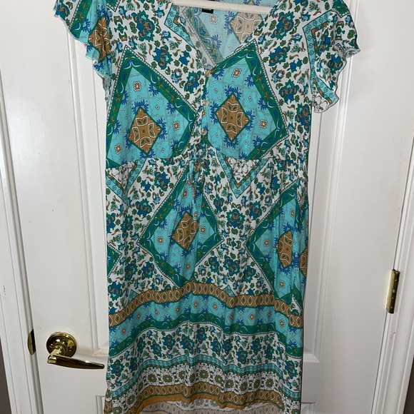 Sbetro Ruffle Sleeve Bohemian Print Dress. Size XL. - Picture 3 of 5